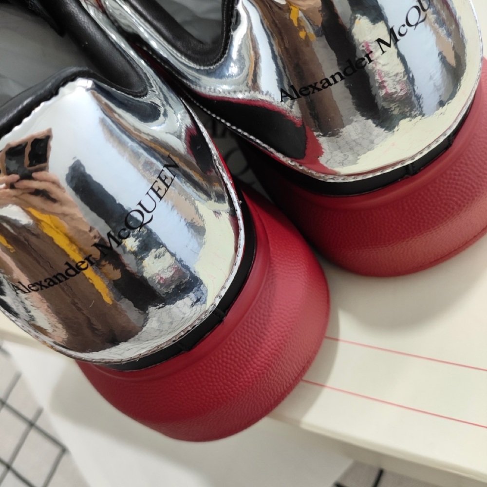 Alexander McQueen Black Sneakers with Red Platform and Silver Heel - Picture 4 of 6
